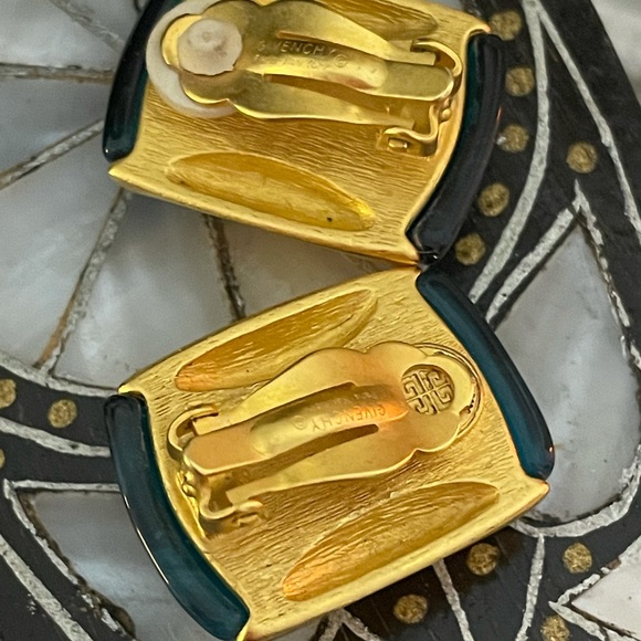 Vtg Givenchy Blue Green Lucite Gold-tone Clipons - Picture 2 of 13